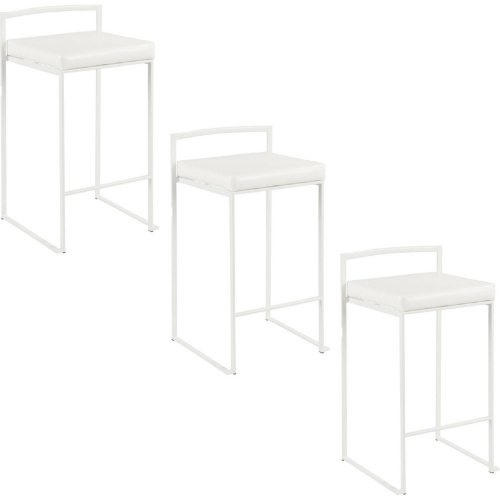 Fuji 26" Stackable Counter Stool in White Metal & White Leatherette (Set of 3)